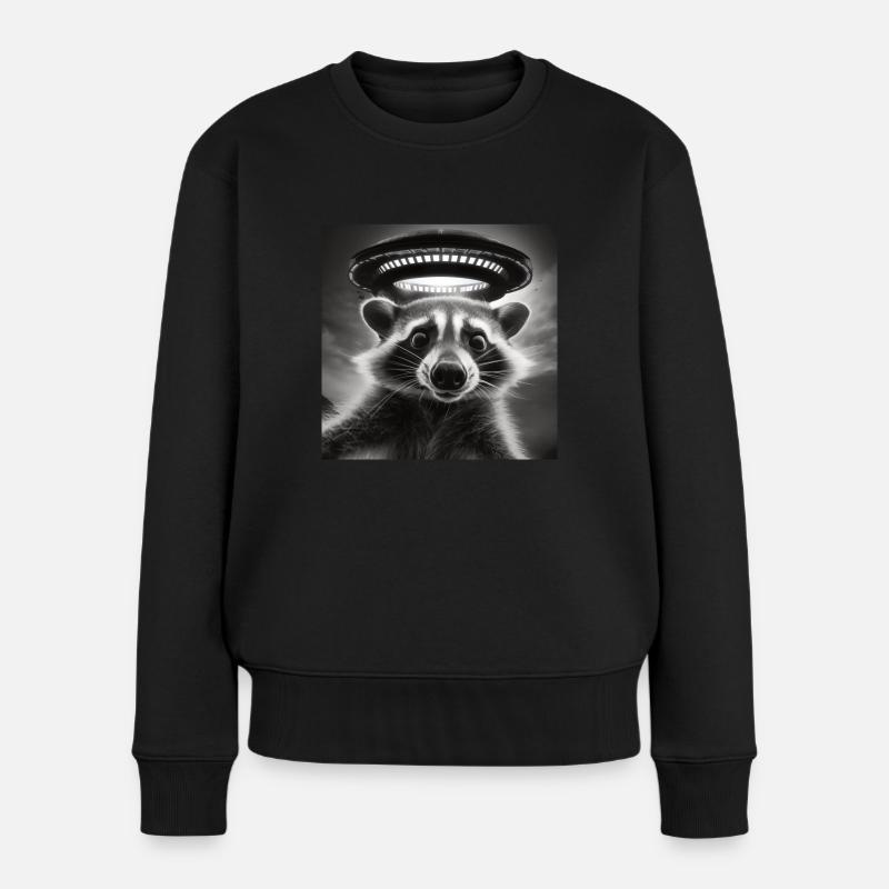 Lustig Erschrecktes Waschbär Selfie UFO Alien - Frauen Premium Bio Pullover - Schwarz