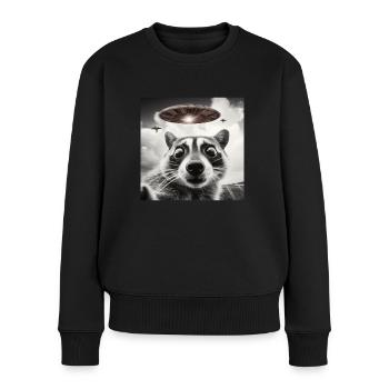 Funny Frightened Raccoon Selfie UFO Alien - Women's Premium Organic Jumper - black - Front - Julia (174cm)