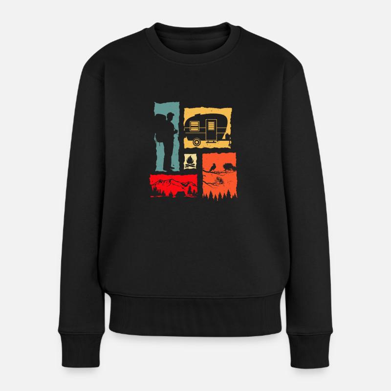 Camper Retro - Frauen Premium Bio Pullover - Schwarz