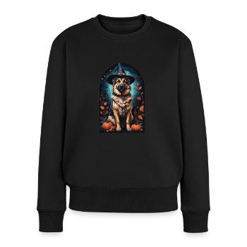 Deutscher Schäferhund Mit Hexenhut Halloween - Frauen Premium Bio Pullover - Schwarz - Vorne - Julia (174cm)