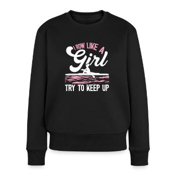 Je rame comme une fille - Pull Premium bio Femme - noir - Devant - Julia (174cm)