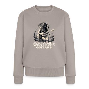 Juste une fille comme aime les guitares - Pull Premium bio Femme - taupe - Devant - Julia (174cm)
