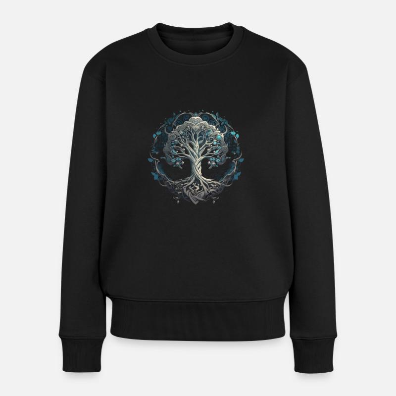 Baum des Lebens Yggdrasil Wikinger Midgard Thor - Frauen Premium Bio Pullover - Schwarz
