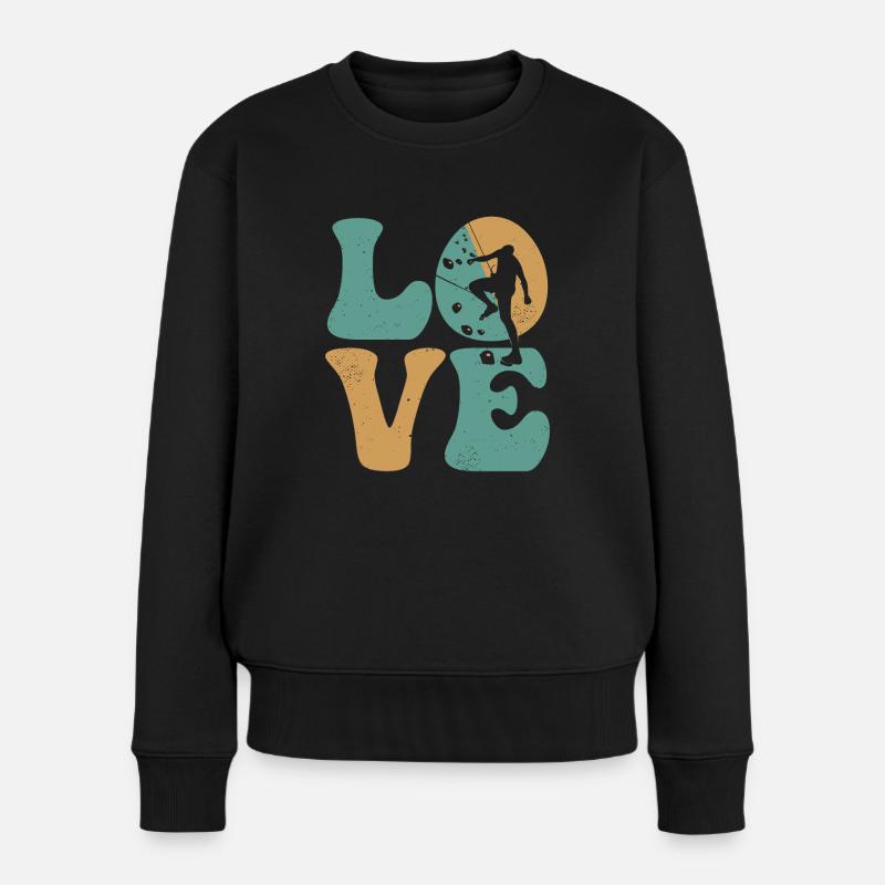 Klettern Kletterer Bouldern LOVE - Frauen Premium Bio Pullover - Schwarz