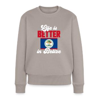Drapeau du Belize Bélizien - Pull Premium bio Femme - taupe - Devant - Julia (174cm)