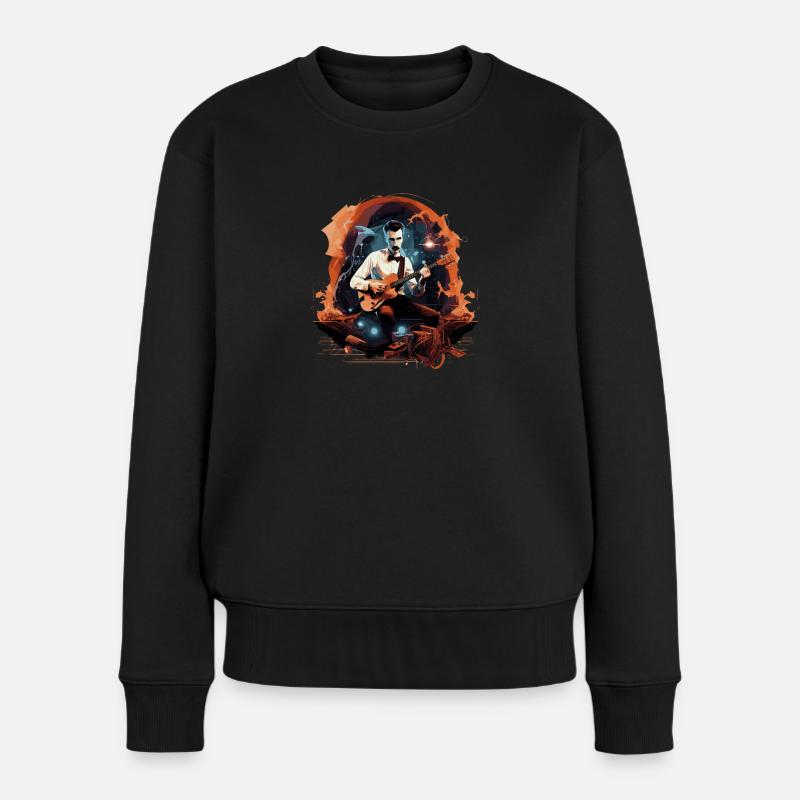 Gitarren E-Gitarren-Saiten E-Gitarre Musiker - Frauen Premium Bio Pullover - Schwarz