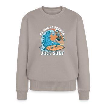 Drôle de surfeur, la plage de squelette Stoke Surf - Pull Premium bio Femme - taupe - Devant - Julia (174cm)