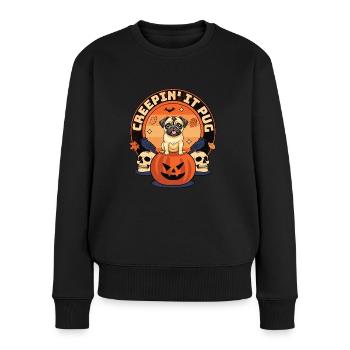 Creepin' it Pug - Cute Canine Halloween Thrills - Frauen Premium Bio Pullover - Schwarz - Vorne - Julia (174cm)