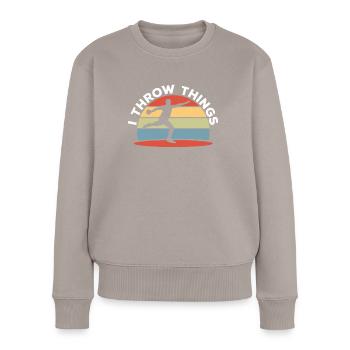 Diskuswerfen Diskuswerfer Geschenk - Frauen Premium Bio Pullover - Taupe - Vorne - Julia (174cm)