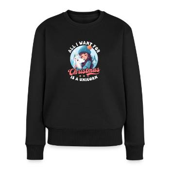 Weihnachten Einhorn Alles was ich will ist Einhorn - Frauen Premium Bio Pullover - Schwarz - Vorne - Julia (174cm)