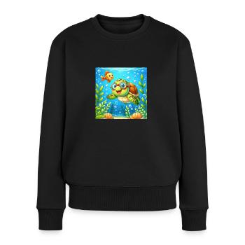Kleine cartoon Schildkröte mit Schwimmbrille - Frauen Premium Bio Pullover - Schwarz - Vorne - Julia (174cm)
