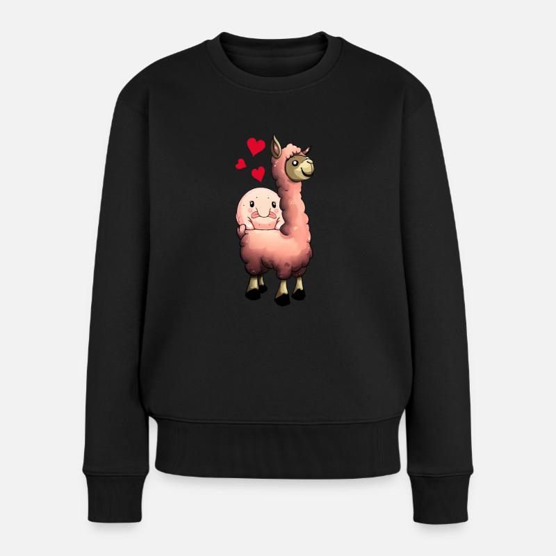 Lustiger Blobfisch Llama Alpaka - Frauen Premium Bio Pullover - Schwarz