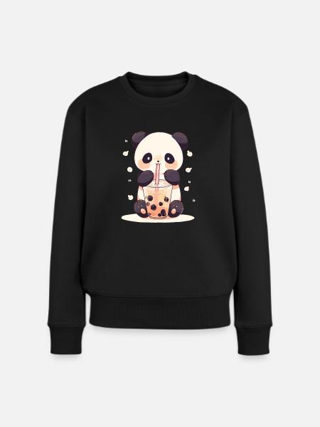 Kawaii Panda boit Boba Bubble Tea Chibi - Pull Premium bio Femme - noir