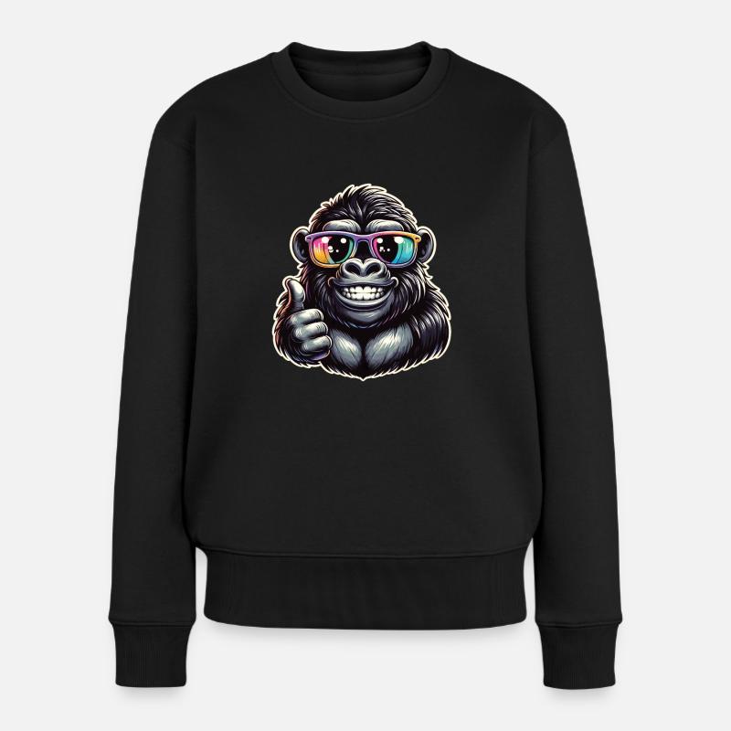 Gorilla mit Sonnenbrille - Frauen Premium Bio Pullover - Schwarz