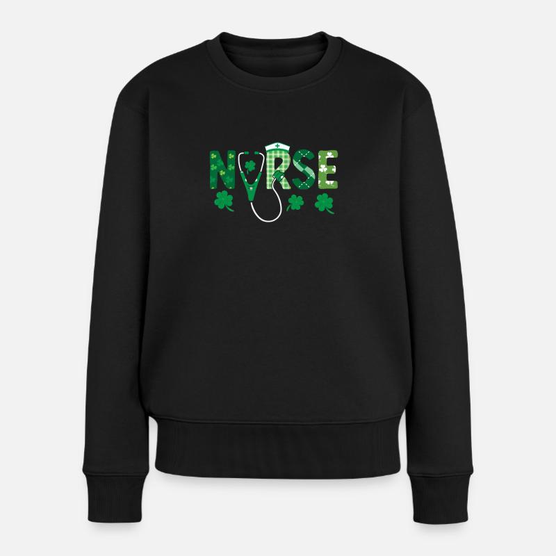 Krankenschwester Stethoskop Medizin Irish - Frauen Premium Bio Pullover - Schwarz