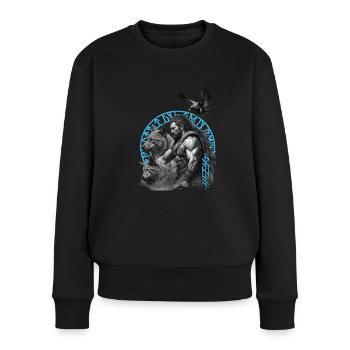 Der Wikinger Krieger und seine treuen Wölfe - Frauen Premium Bio Pullover - Schwarz - Vorne - Julia (174cm)
