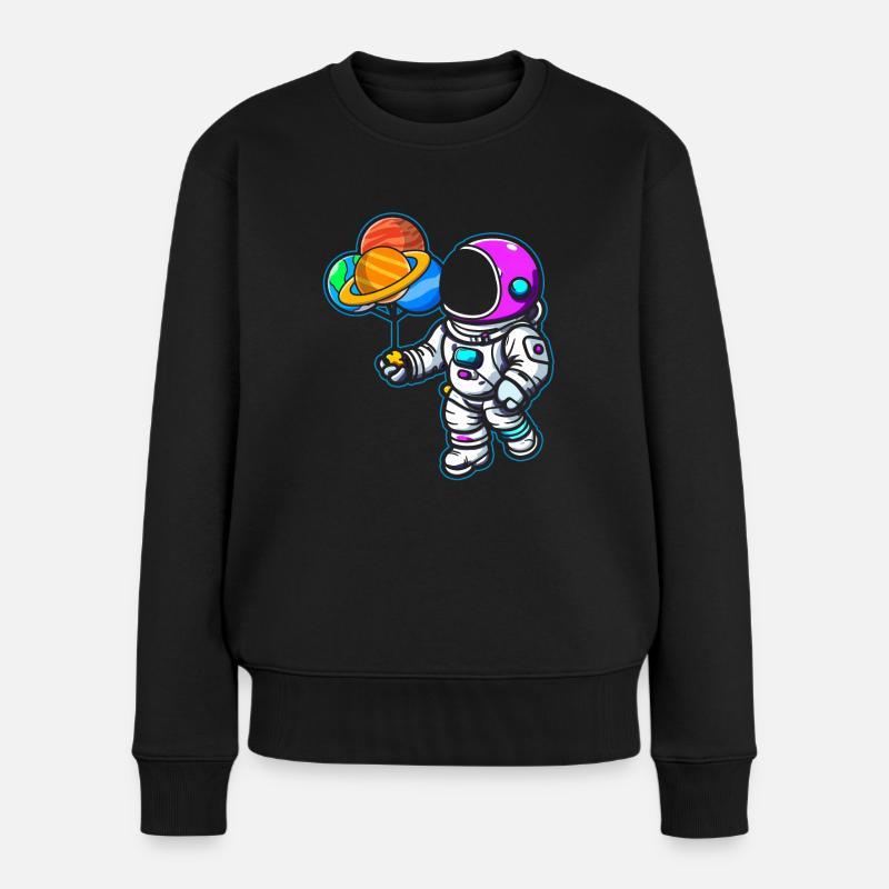Astronaute tenant des ballons de planète Système solaire - Pull Premium bio Femme - noir