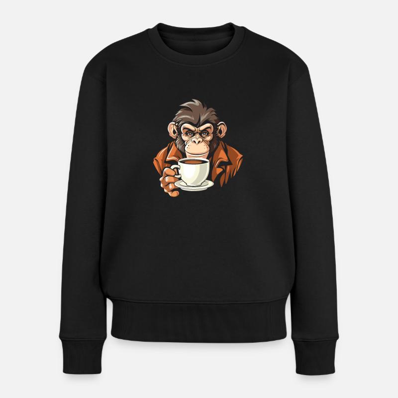 Affe Kaffee - Frauen Premium Bio Pullover - Schwarz