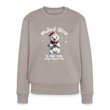 Marché de Noël drôle vin chaud boisson dictons - Pull Premium bio Femme - taupe - Devant - Julia (174cm)