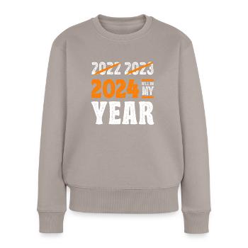 Le réveillon du Nouvel An 2024 sera mon année - Pull Premium bio Femme - taupe - Devant - Julia (174cm)
