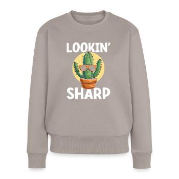 Lustiger Sukkulenten-Kaktus - Frauen Premium Bio Pullover - Taupe - Vorne - Julia (174cm)