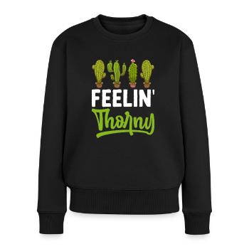 Lustiger Sukkulenten-Kaktus - Frauen Premium Bio Pullover - Schwarz - Vorne - Julia (174cm)