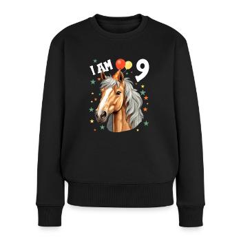 Ich bin 9 Jahre alt Pferde Pferd 9. Geburtstag - Frauen Premium Bio Pullover - Schwarz - Vorne - Julia (174cm)