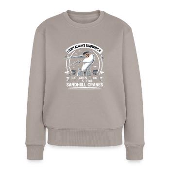 Sandhill Kranichliebhaber Vogelbeobachtung - Frauen Premium Bio Pullover - Taupe - Vorne - Julia (174cm)