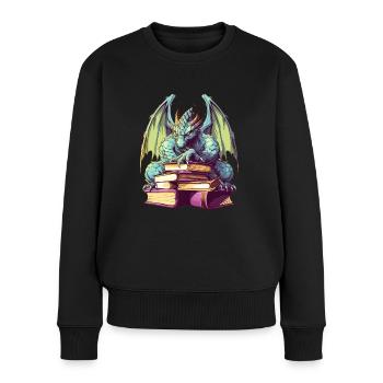 Dragons Und Bücher Nerd Dragon Liebhaber - Frauen Premium Bio Pullover - Schwarz - Vorne - Julia (174cm)