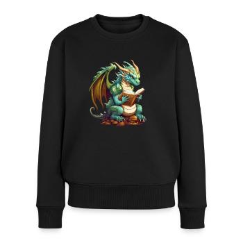 Dragons Und Bücher Nerd Dragon Liebhaber - Frauen Premium Bio Pullover - Schwarz - Vorne - Julia (174cm)