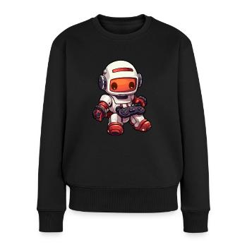 Netter Roboterspieler Lustiger Gaming -Roboter - Frauen Premium Bio Pullover - Schwarz - Vorne - Julia (174cm)