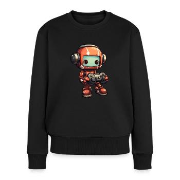 Netter Roboterspieler Lustiger Gaming -Roboter - Frauen Premium Bio Pullover - Schwarz - Vorne - Julia (174cm)