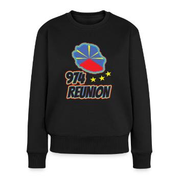 idee cadeau drapeau carte ile de la reunion 974 - Pull Premium bio Femme - noir - Devant - Julia (174cm)