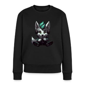 Cute Wolf Player Gaming Wolf Lover - Women's Premium Organic Jumper - black - Front - Julia (174cm)