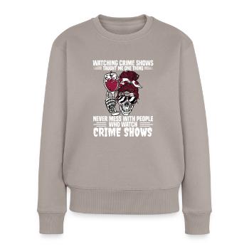 True Crime - Frauen Premium Bio Pullover - Taupe - Vorne - Julia (174cm)