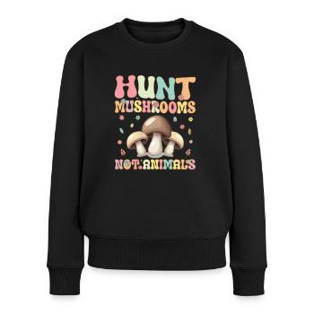 Groovy Mykologe auf Pilzsuche - Frauen Premium Bio Pullover - Schwarz - Vorne - Julia (174cm)
