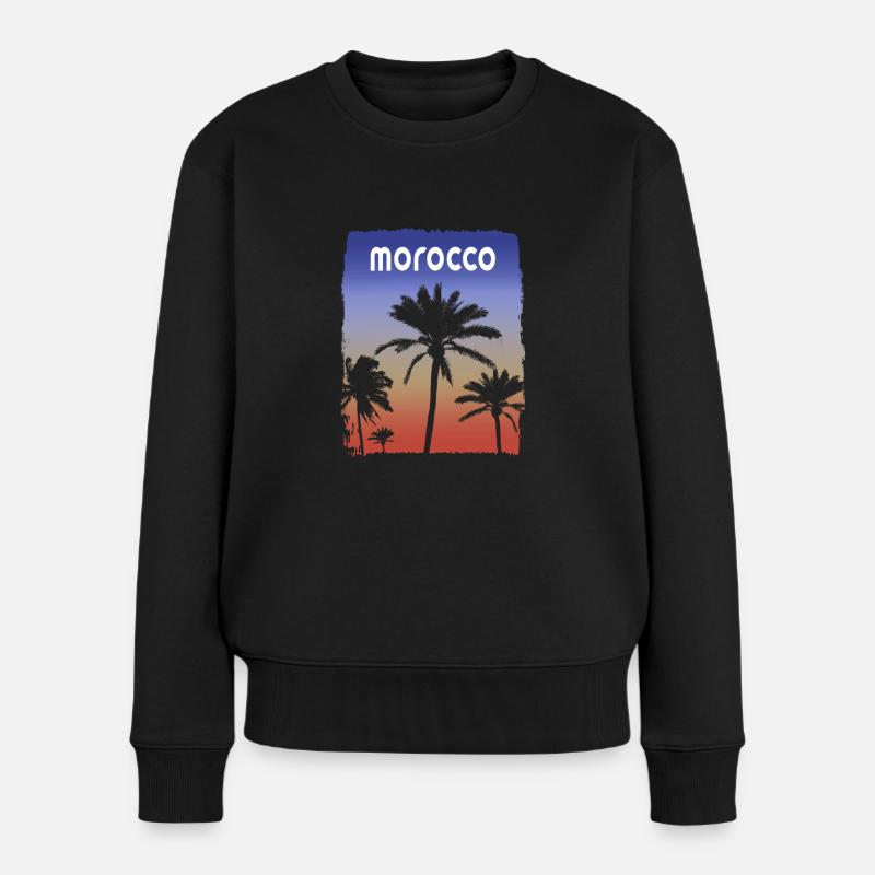 Maroc coucher de soleil vacances souvenir palmier - Pull Premium bio Femme - noir