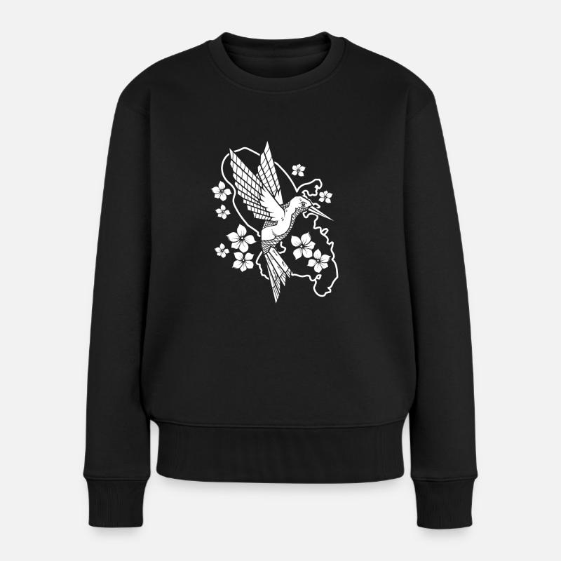 Kolibri Blumen Strichzeichnungen - Frauen Premium Bio Pullover - Schwarz