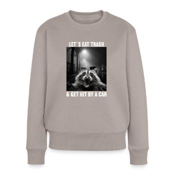 Permet de manger des ordures et de se faire frapper par un raton laveur - Pull Premium bio Femme - taupe - Devant - Julia (174cm)