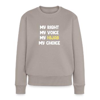 Mein Recht, Meine Stimme, Mein Hijab, Meine Wahl, - Frauen Premium Bio Pullover - Taupe - Vorne - Julia (174cm)