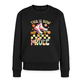Groovy Roller Skating Rollschuhfahrer - Frauen Premium Bio Pullover - Schwarz - Vorne - Julia (174cm)