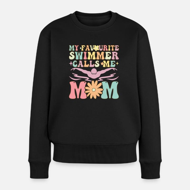 Schwimmen Mama Schwimmerin - Frauen Premium Bio Pullover - Schwarz