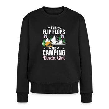 Camping Flip Flops Camper Natur Outdoor - Frauen Premium Bio Pullover - Schwarz - Vorne - Julia (174cm)