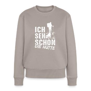 Refuge de montagne Alpiniste Escalade Nature Montagnes Randonnée - Pull Premium bio Femme - taupe - Devant - Julia (174cm)