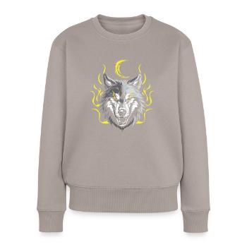 Wolf Mond Phase Lunar Wolf - Frauen Premium Bio Pullover - Taupe - Vorne - Julia (174cm)