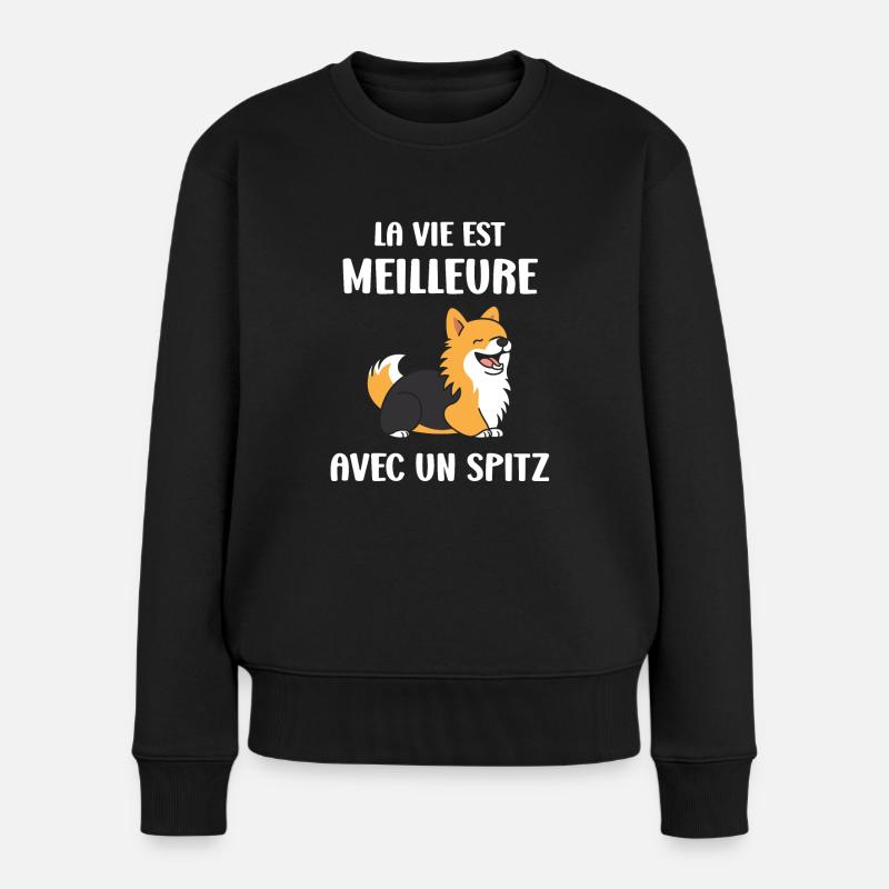 Humour chien Spitz - Pull Premium bio Femme - noir