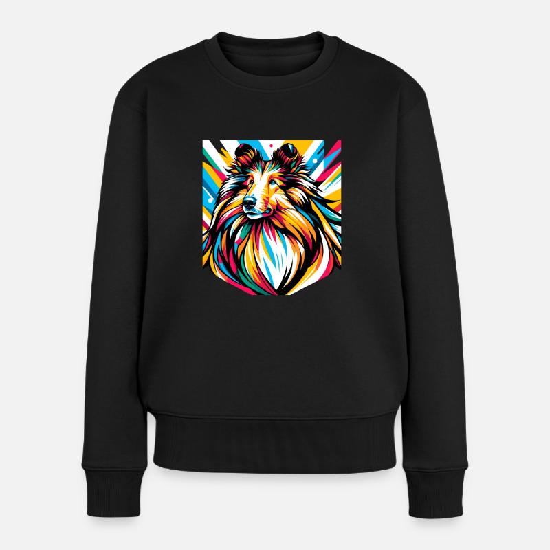 Langhaar Collie Hund - Frauen Premium Bio Pullover - Schwarz