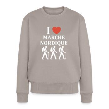 Randonné humour marche nordique - Pull Premium bio Femme - taupe - Devant - Julia (174cm)