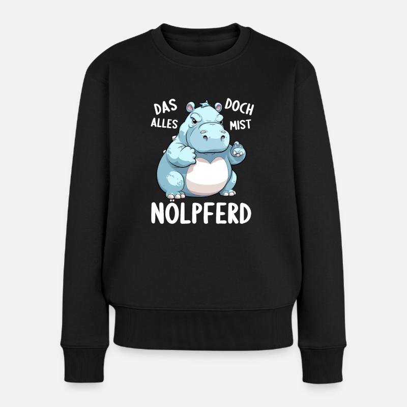 Nilpferd Hippo meckern Meckerer Nölpferd - Frauen Premium Bio Pullover - Schwarz