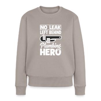 Pas de fuite Plumbing Hero Déclaration audacieuse - Pull Premium bio Femme - taupe - Devant - Julia (174cm)